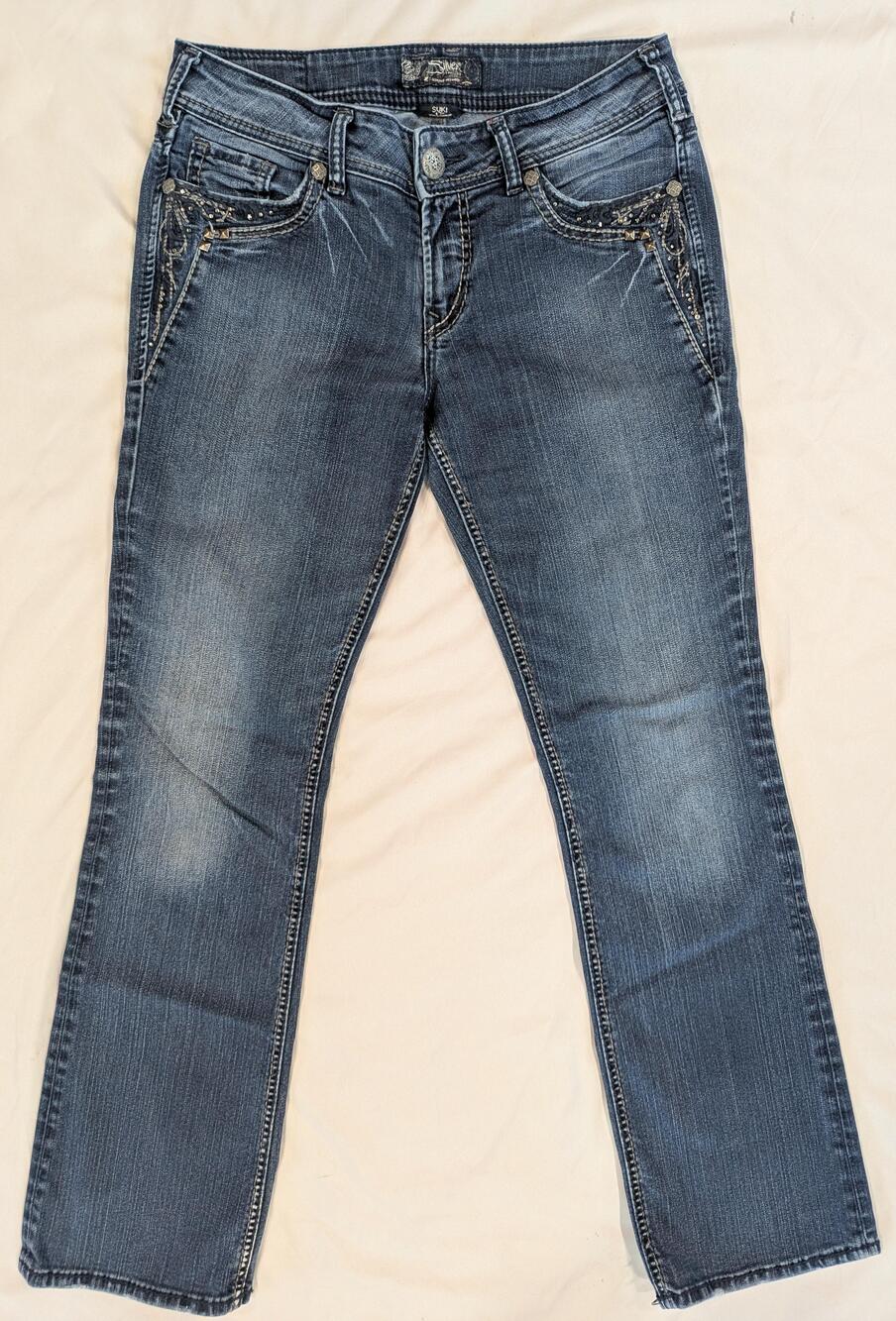 Silver Jeans Co Jeans Juniors 17 Blue Med Wash Mid Rise Bootcut Rhinestone Denim